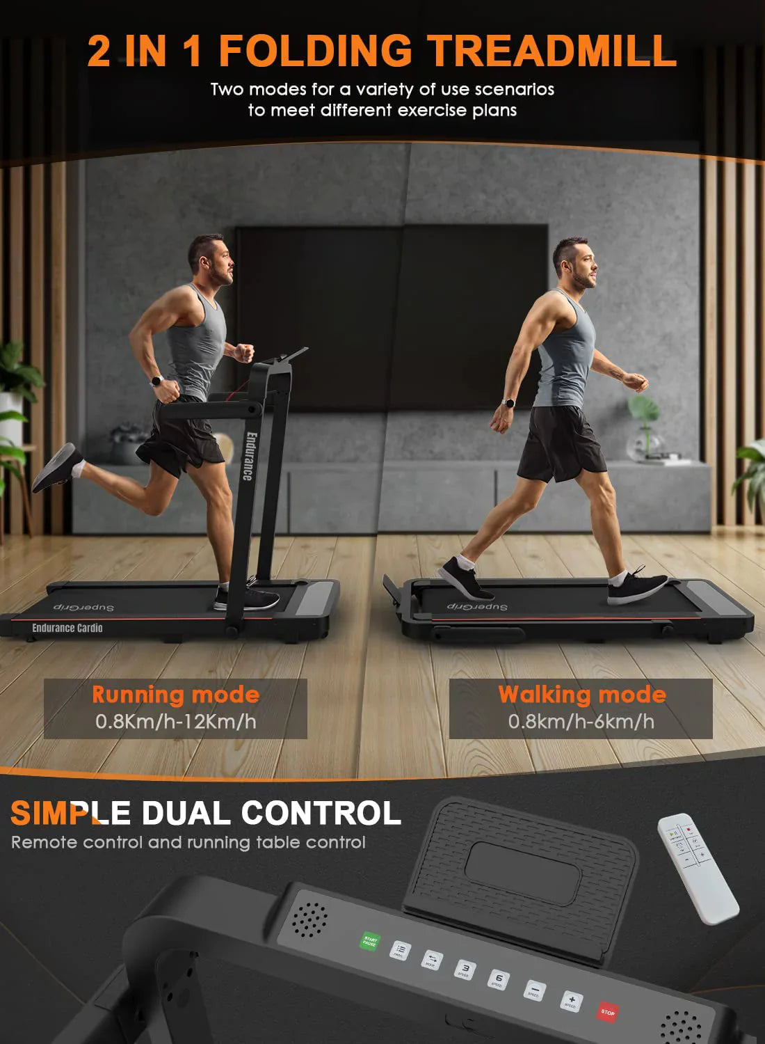 Endurance Cardio Treadmill Walking Pad - 2 in 1 Folding Treadmill