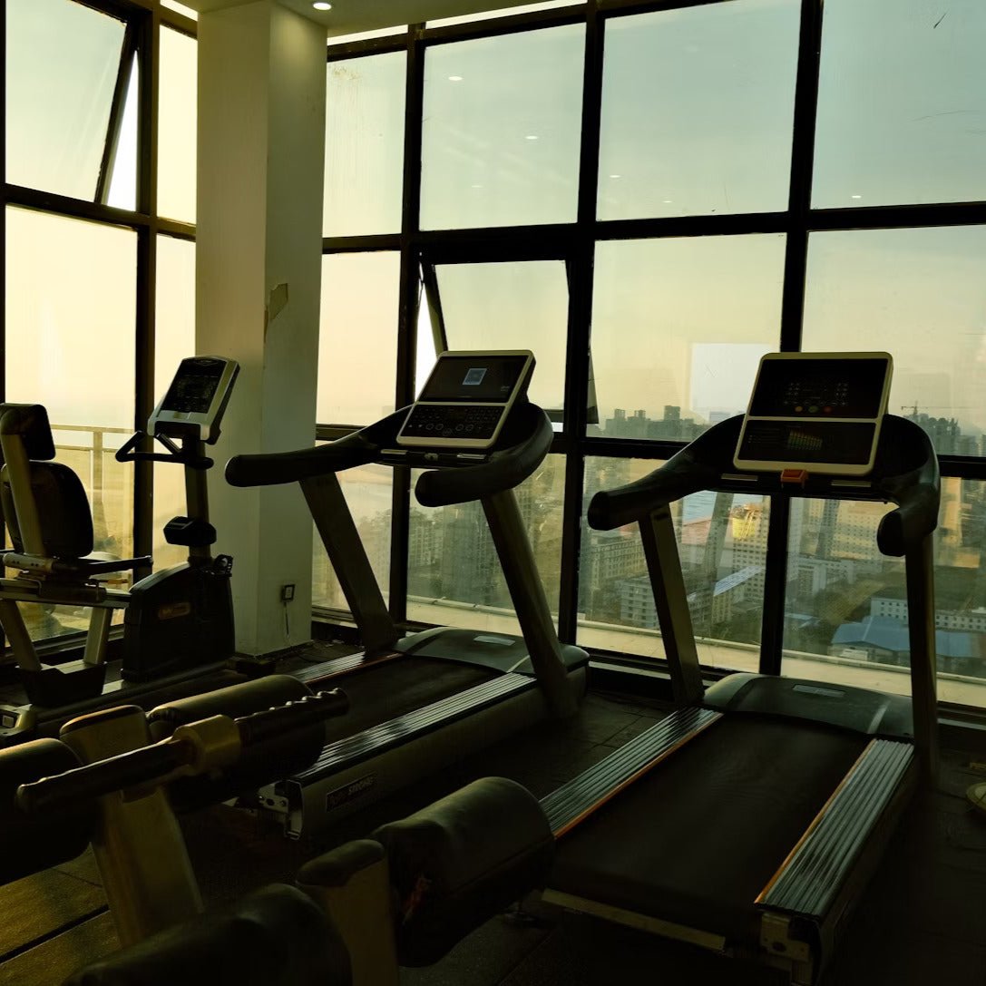 Treadmills near the window