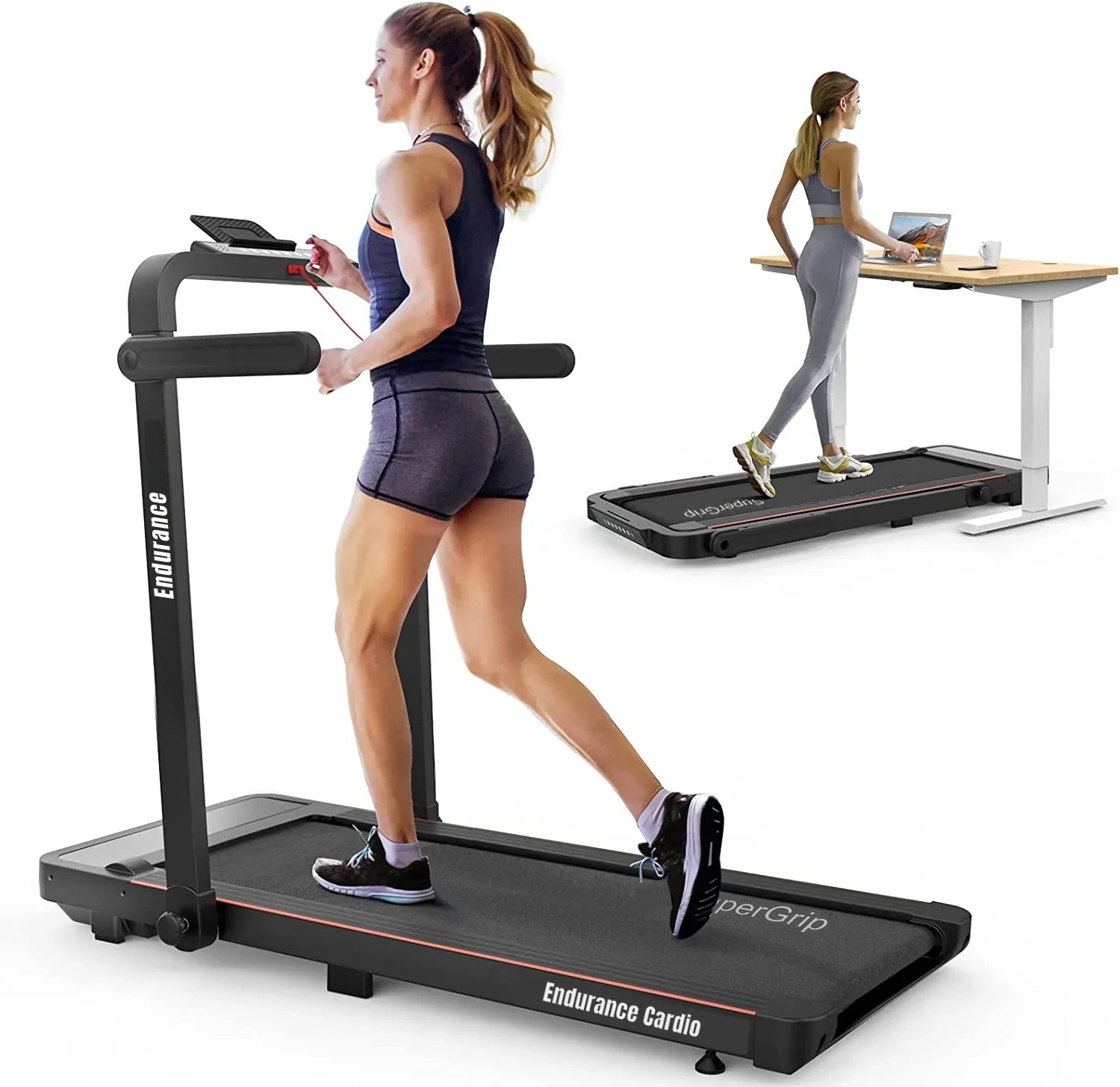 Woman walking on an Endurance Cardio Treadmill Walking Pad under a table